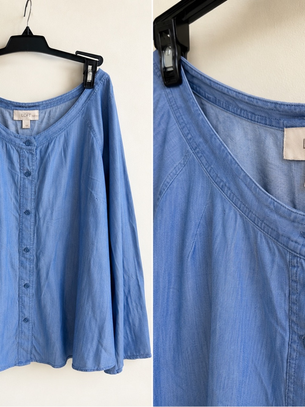 LOFT Blue Button-Front Chambray Blouse